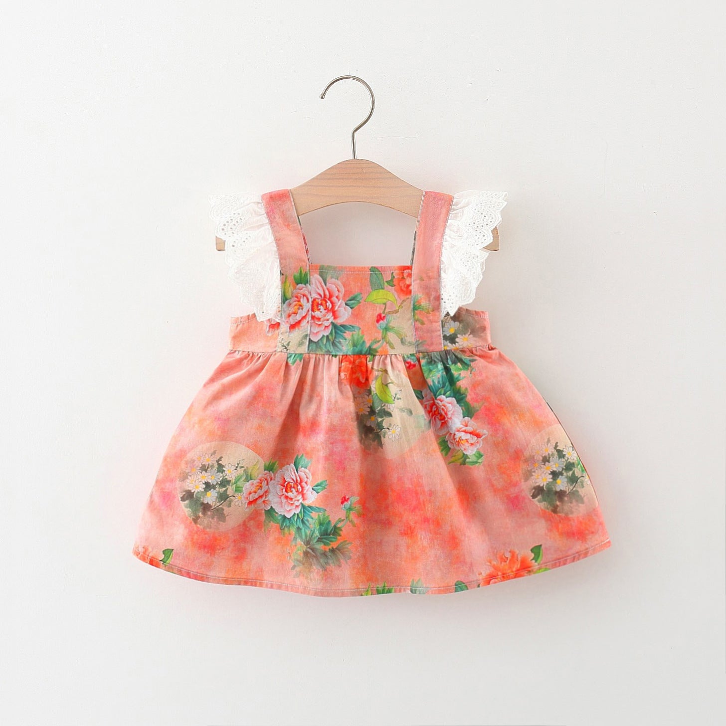 Baby Girl Colorful Flower Print and Ruffle Sleeve Dress