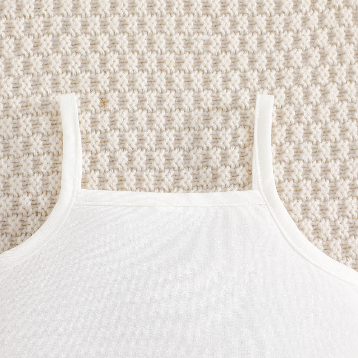 3Pcs Toddler Girl Solid Colour Mesh Grip Pullover, Cami Top, and Solid Skirt