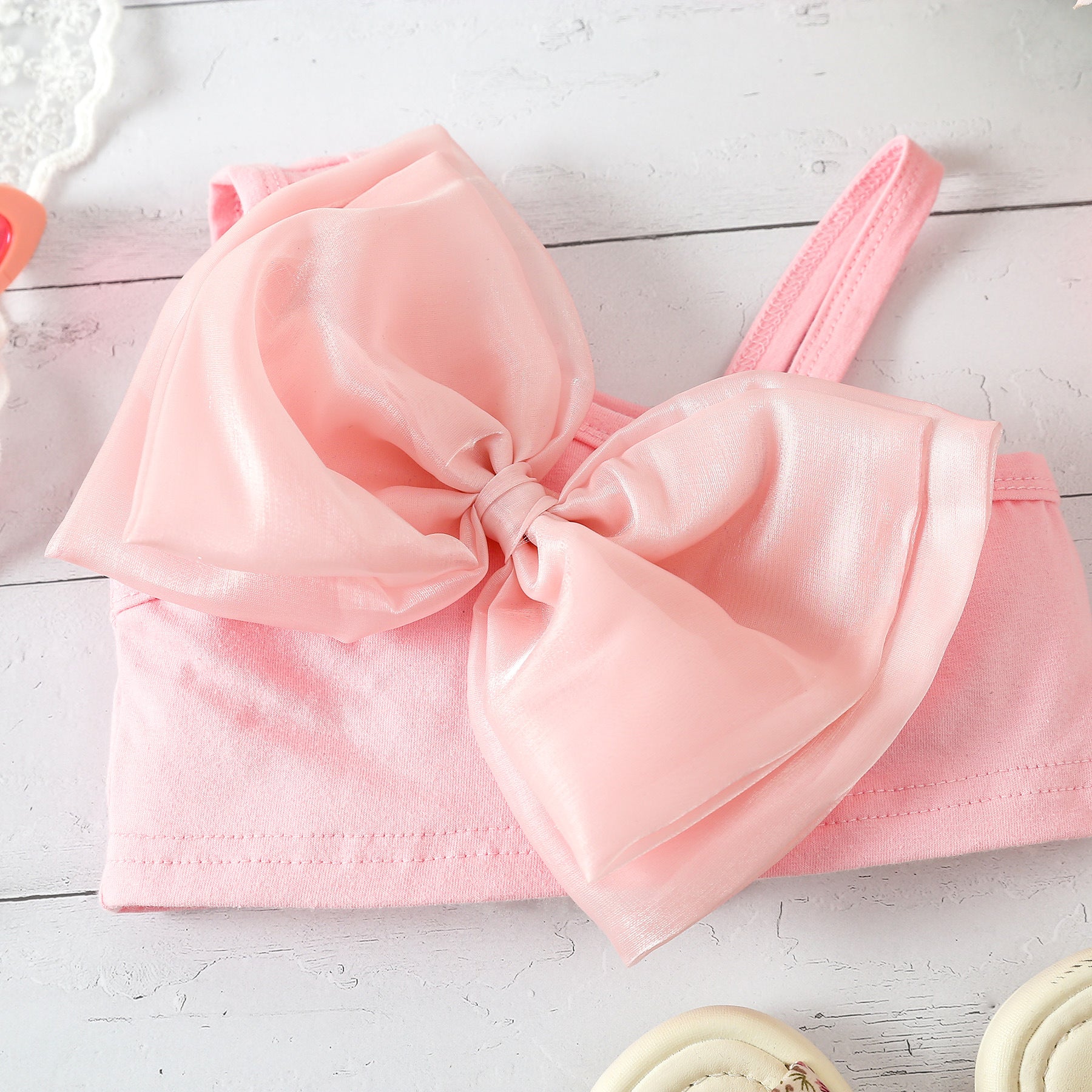 2pcs Baby Girl Beautiful Sleeveless One Shoulder Bow Top Denim