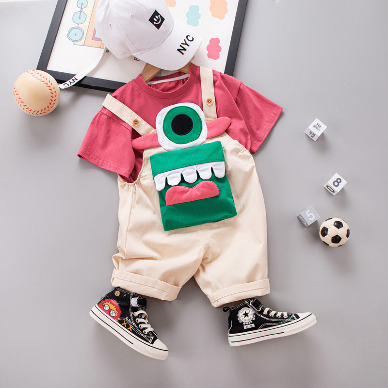 Baby Boy 2pcs Tee and Monster Design Dungaree Set