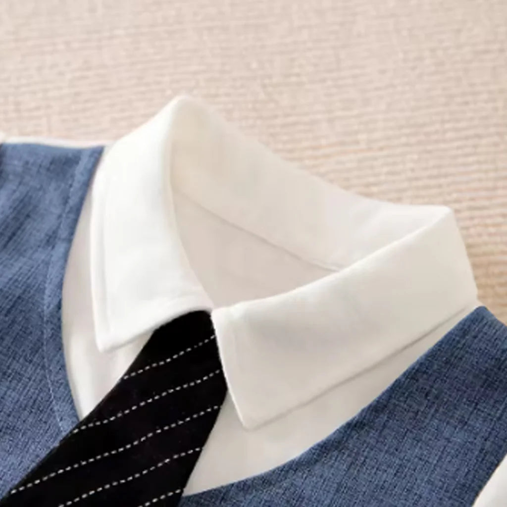 Baby Boy Gentleman Tie Decor Short-Sleeve Jumpsuit