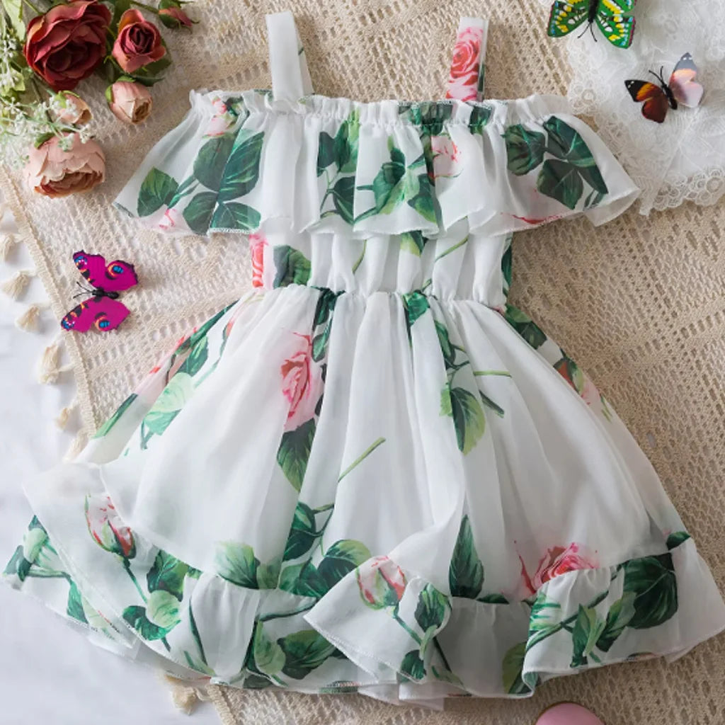 Baby Girl Floral Breeze Off-Shoulder Mesh Party Dress