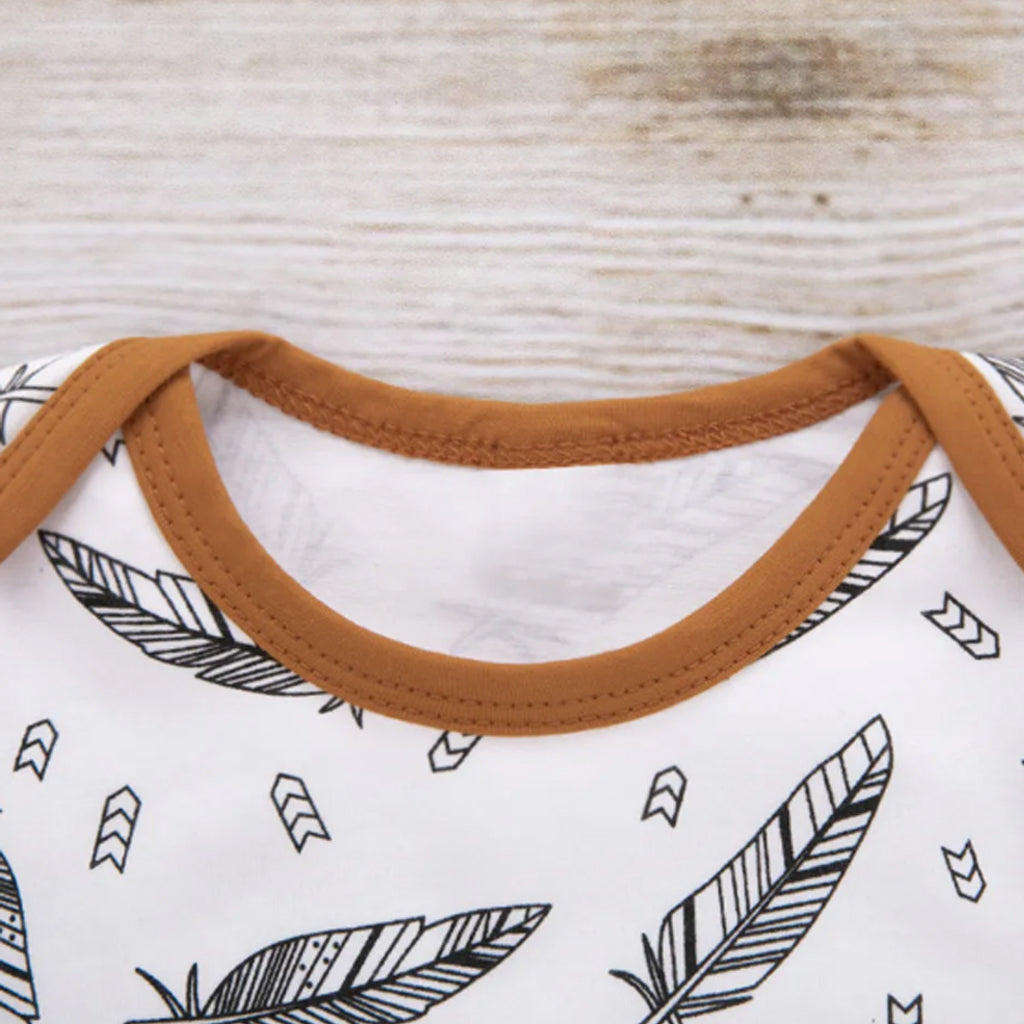 3pcs Baby Boy Stripe and Feather Print Long-sleeve Shirt with Trouser And Cap Set