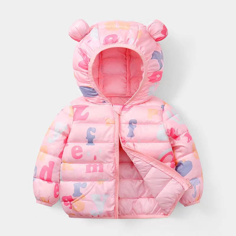Toddler Girl Ear Design Alphabet Print Hooded Jacket