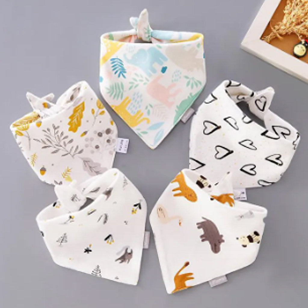 5 Pcs Baby Bibs Double Layer Cute Cotton Infant Saliva Bibs