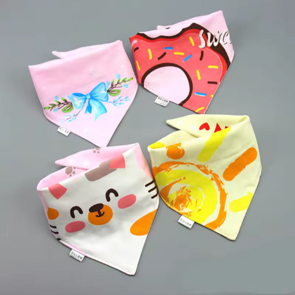 4 Pcs 100% Cotton Baby Bibs Cartoon Print Infant Saliva Bibs