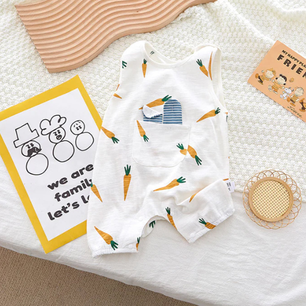 Baby Boy Sleeveless Thin Cotton Carrot Pattern Onesie