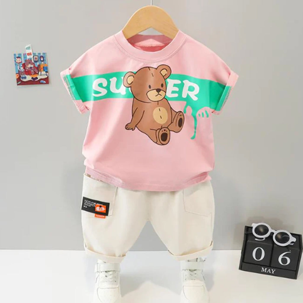 Baby Boy Causal Cartoon Bear Summer Shirt With Shorts Sets