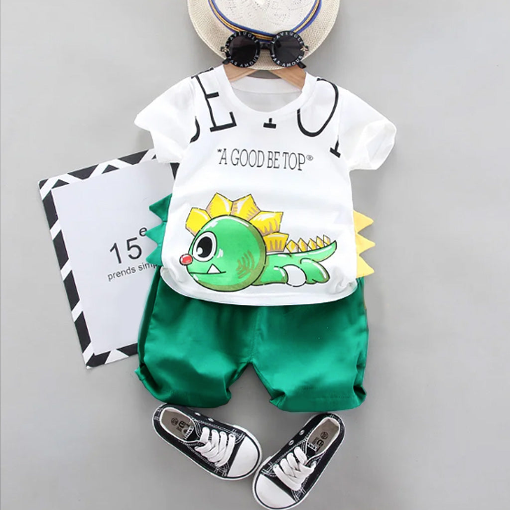 2ps Baby Boy Dragon print Half-Sleeve Shirt and Solid Shorts Set