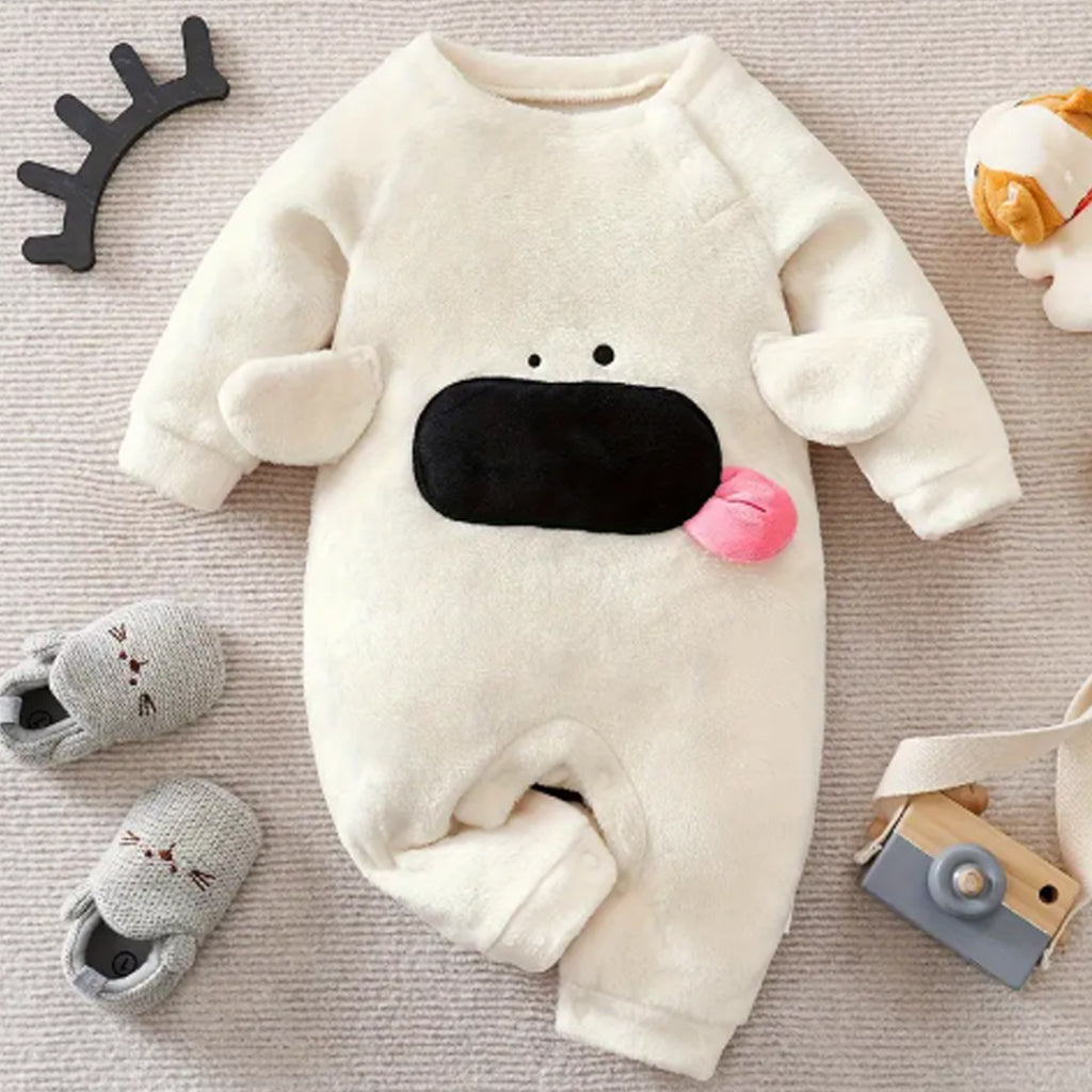 Baby Boy 3D Puppy Flannel Long-Sleeve Romper