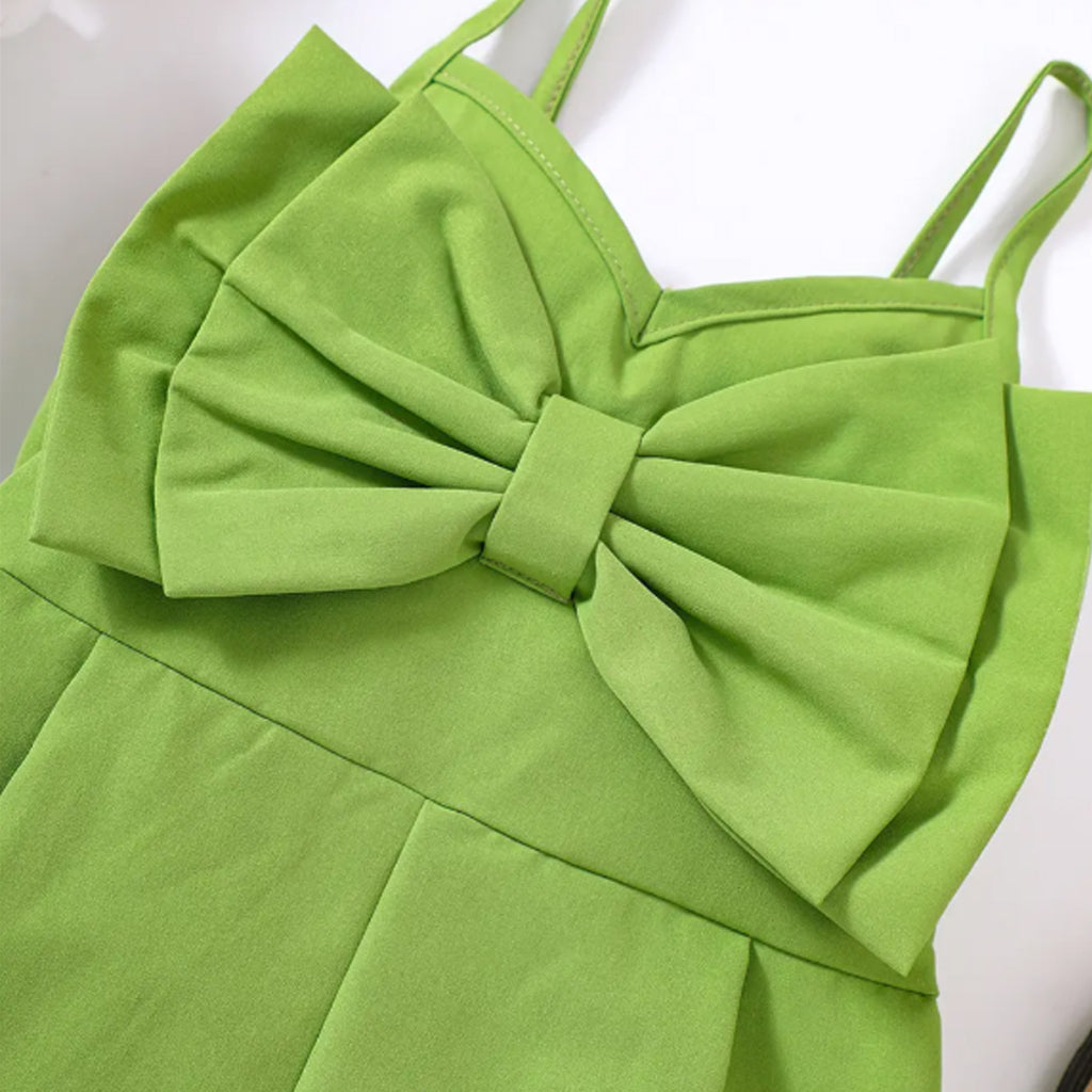 Toddler Girl Bowknot Design Solid Color Cami Style Romper