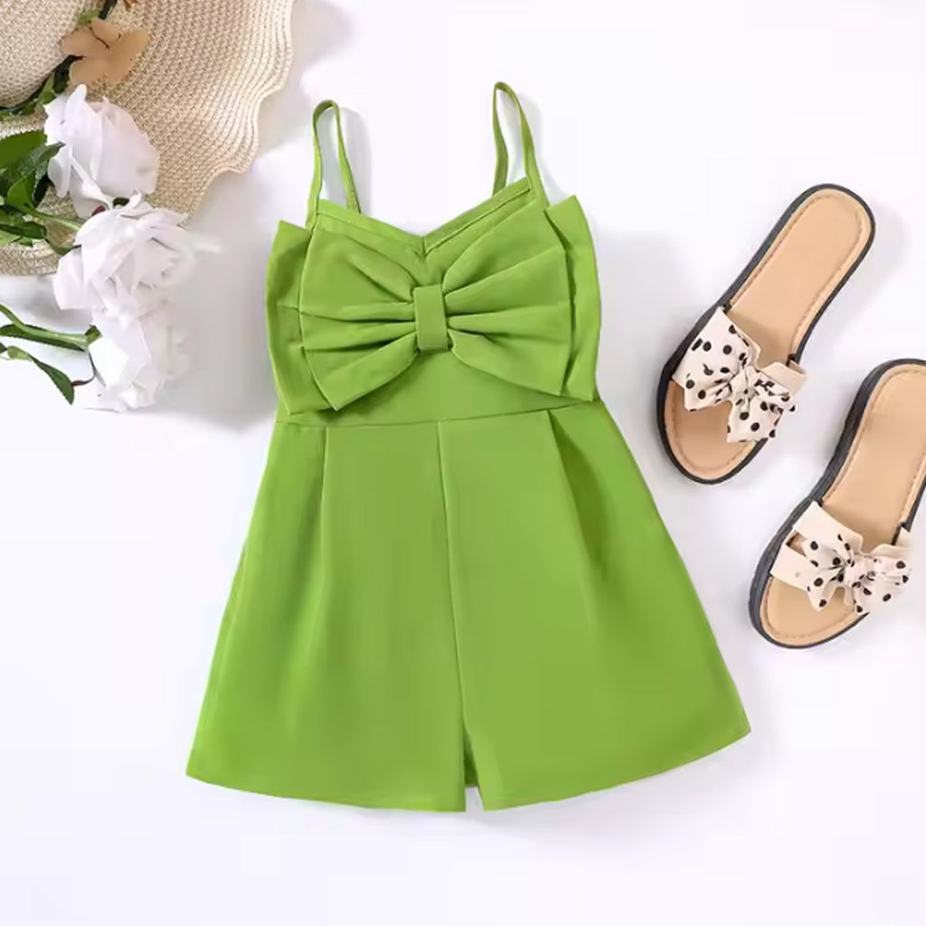 Toddler Girl Bowknot Design Solid Color Cami Style Romper