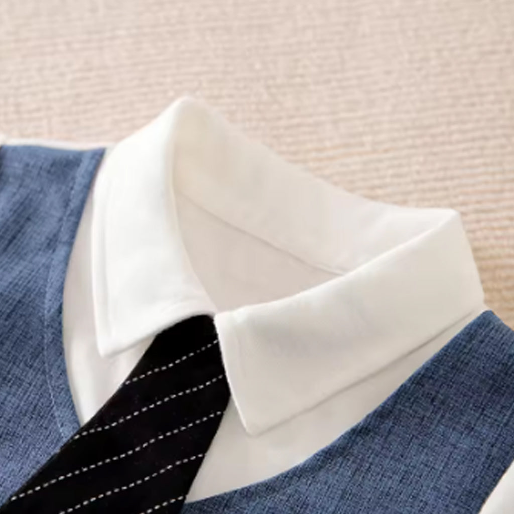 Baby Boy Gentleman Tie Decor Short-Sleeve Jumpsuit