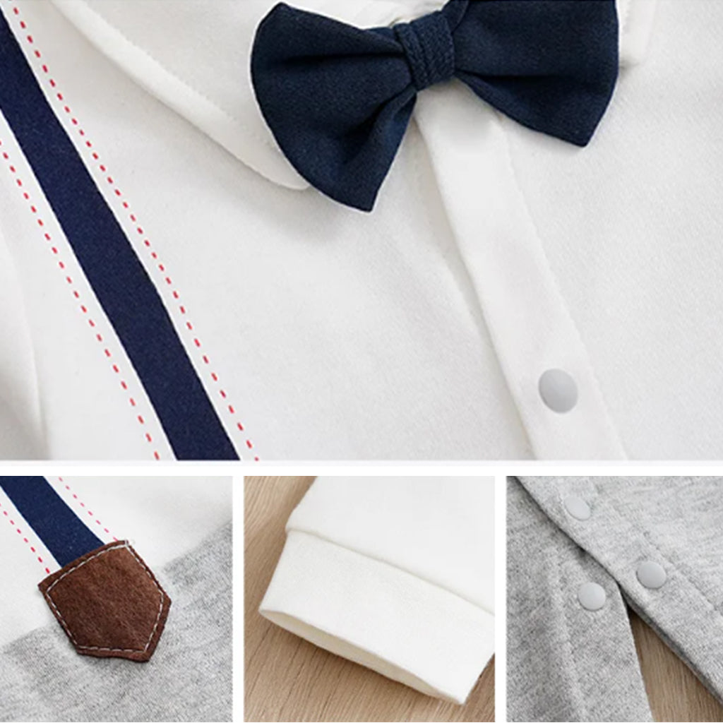 Baby Boy Classic Bow Tie Strap Long-sleeve Solid Jumpsuit