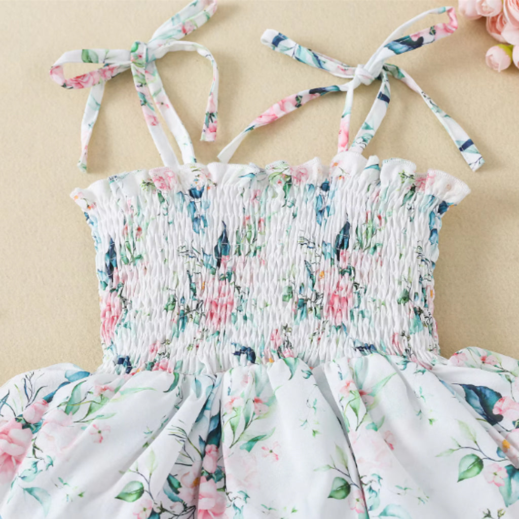 Baby Girls Floral Sleeveless Smocked Romper
