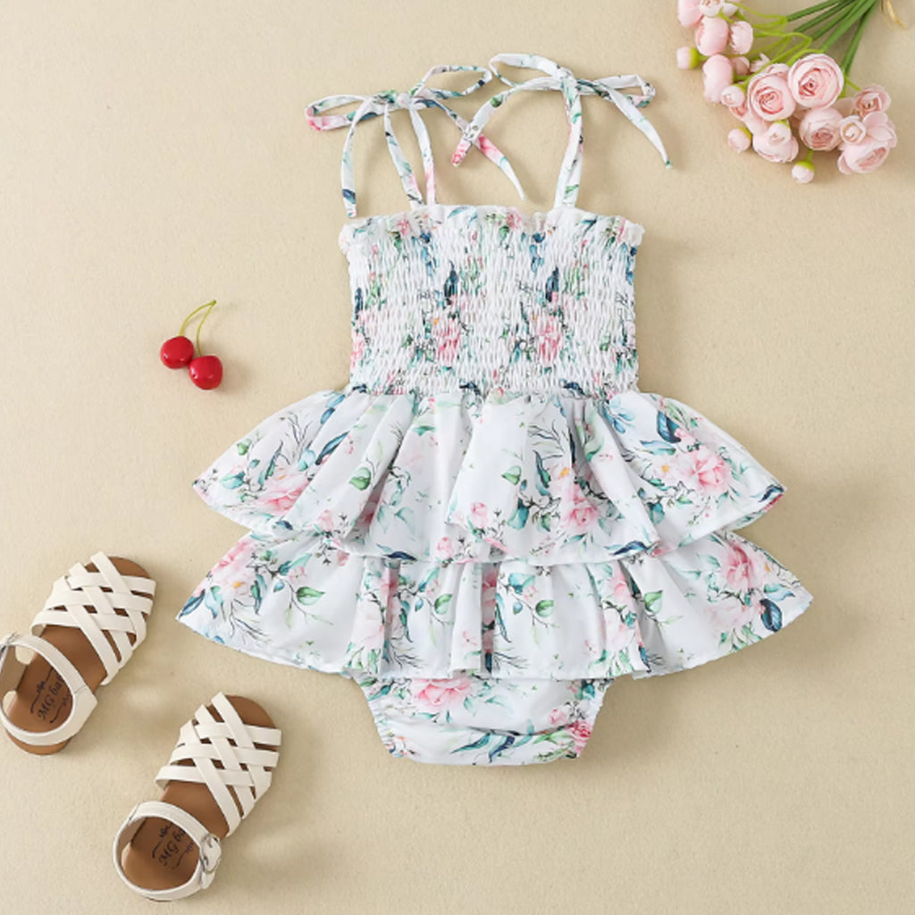 Baby Girls Floral Sleeveless Smocked Romper