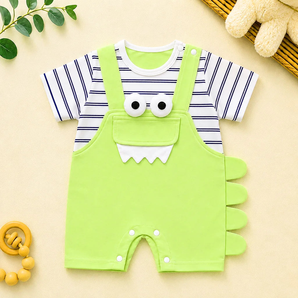 Baby Boy 3D Dinosaur Design Short-Sleeved Jumpsuit