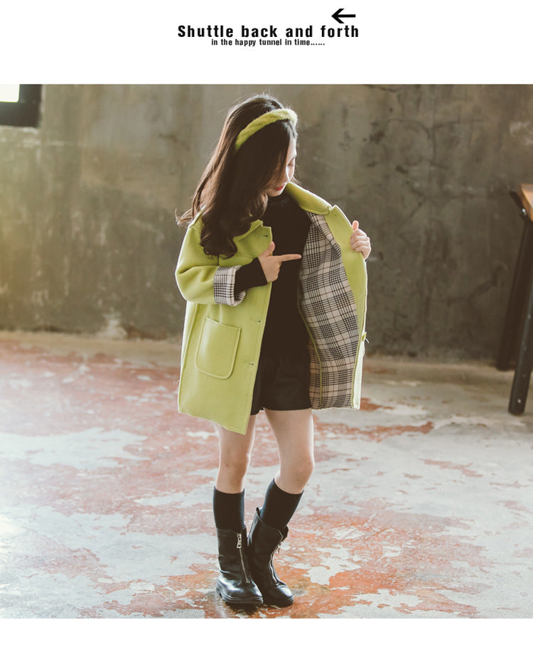 Toddler Girl Lapel Collar Front Pocket Design Windbreaker Coat