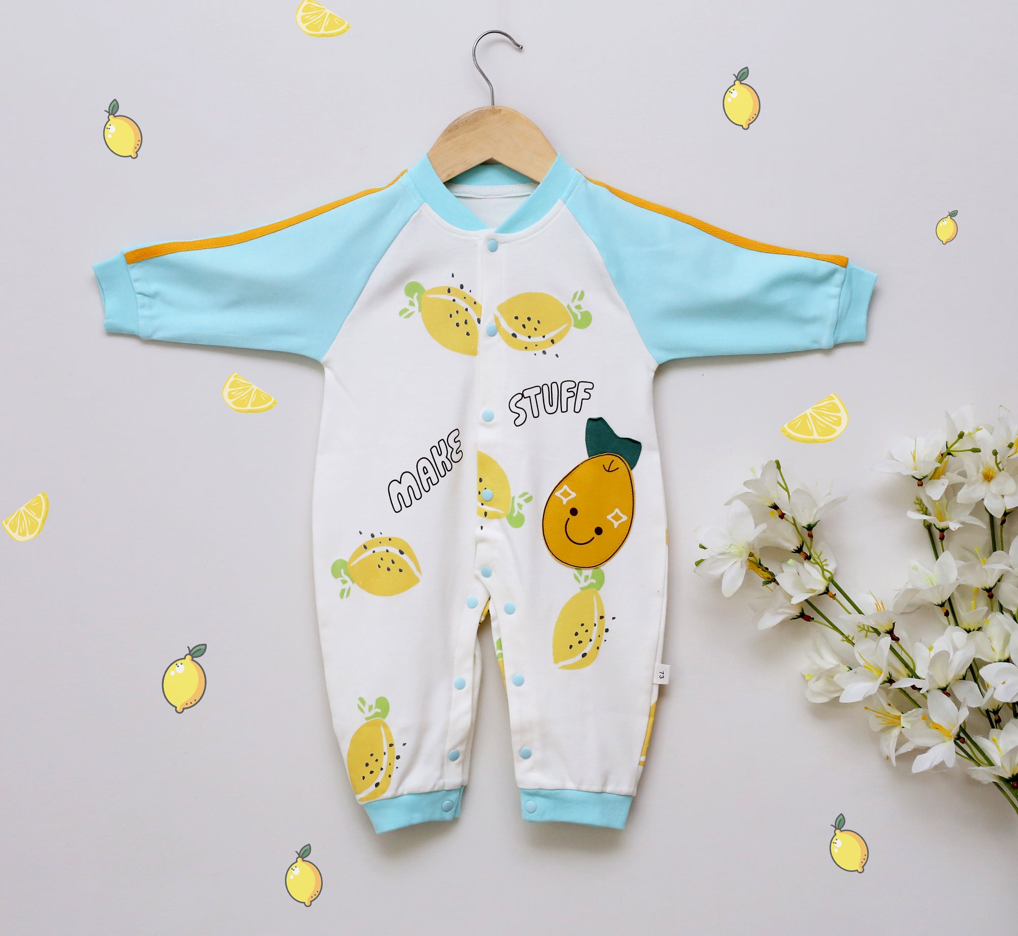 Baby Boy Long-sleeve Casual Lemon Print Jumpsuit