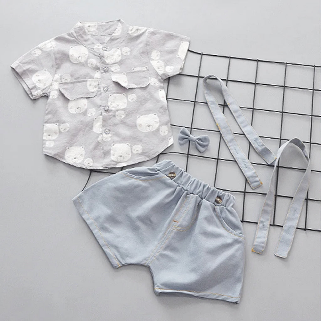 Baby Boy Short-sleeve Gentle Bow Tie Shirt and Suspender Shorts Set