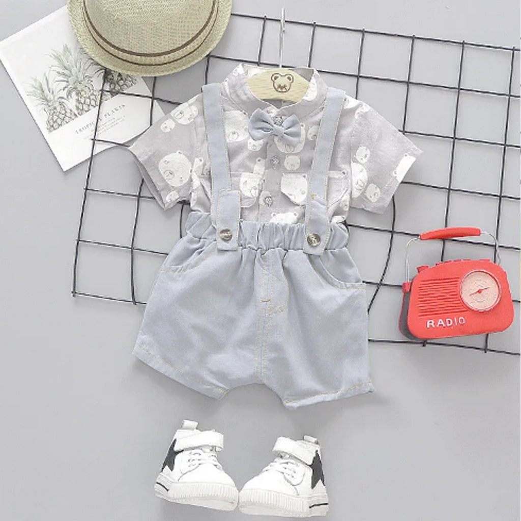Baby Boy Short-sleeve Gentle Bow Tie Shirt and Suspender Shorts Set