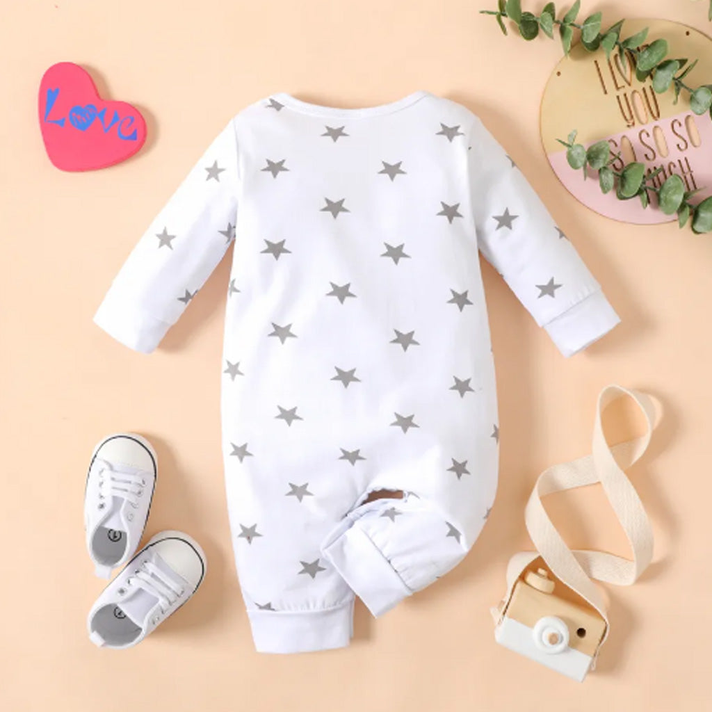 Mothers Day Baby BoyGirl Love Heart Letter Print StarsStriped Long-sleeve Jumpsuit