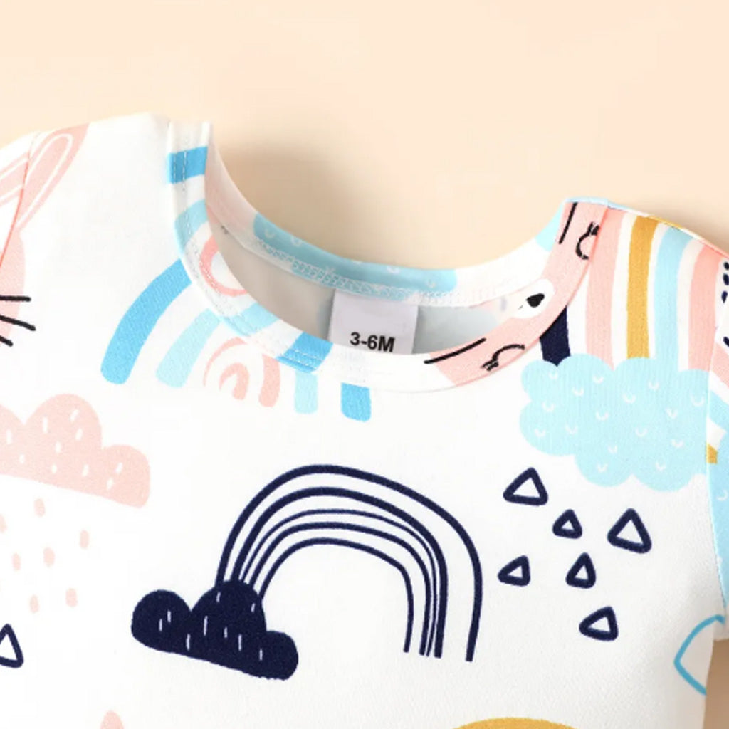 Baby Girl Cartoon Rabbit Print Short-sleeve Romper