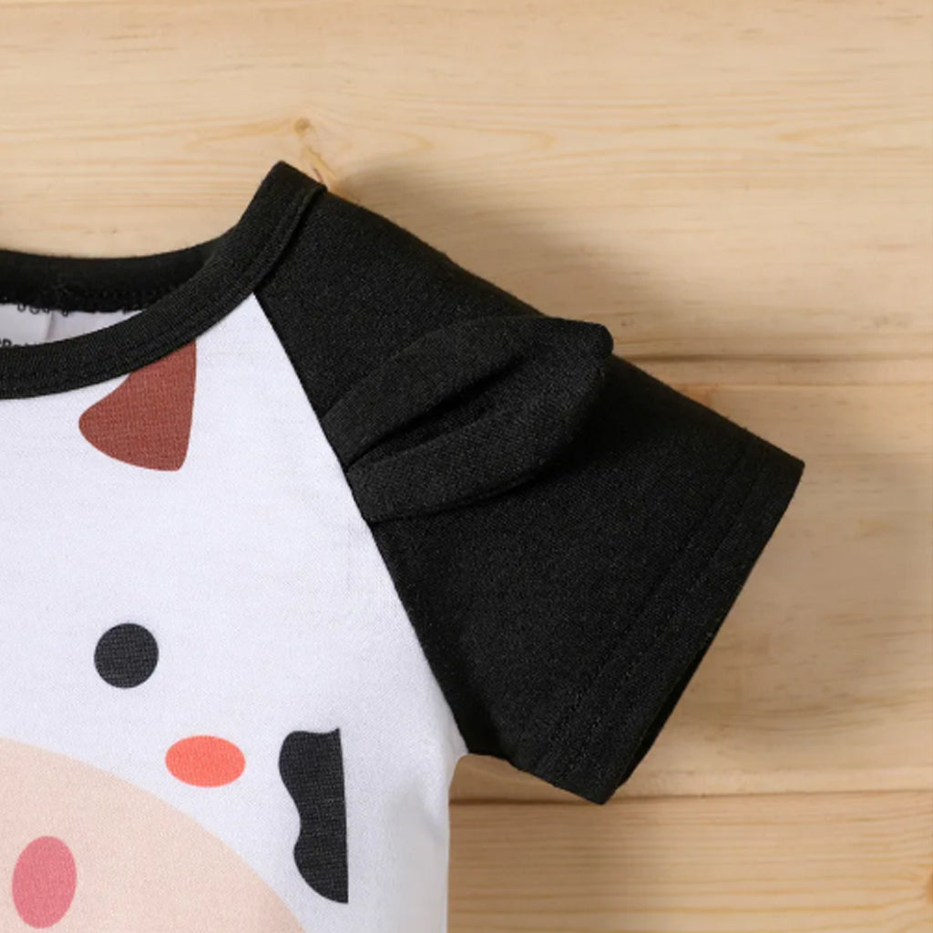 Baby Boy Cartoon Cow Print 3D Ears Raglan-sleeve Romper