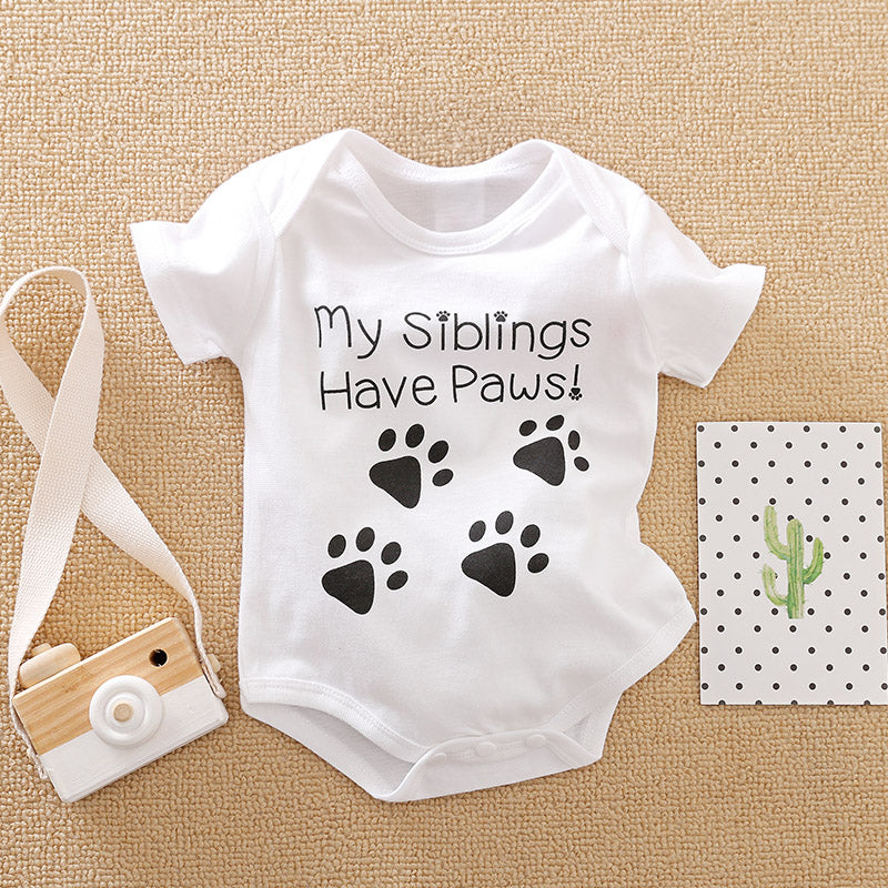 Interesting "My Siblings Have Paws" Short-sleeve Bodysuit for Babys