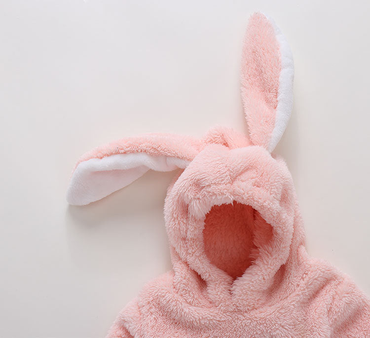 Baby Girl/Boy Bunny Design Thickened Fleece Long-sleeve Hooded Romper