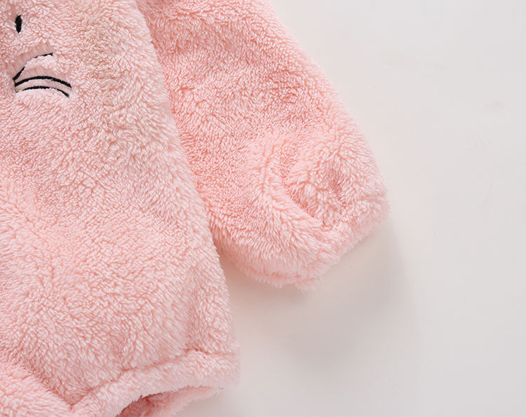 Baby Girl/Boy Bunny Design Thickened Fleece Long-sleeve Hooded Romper