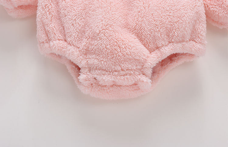 Baby Girl/Boy Bunny Design Thickened Fleece Long-sleeve Hooded Romper