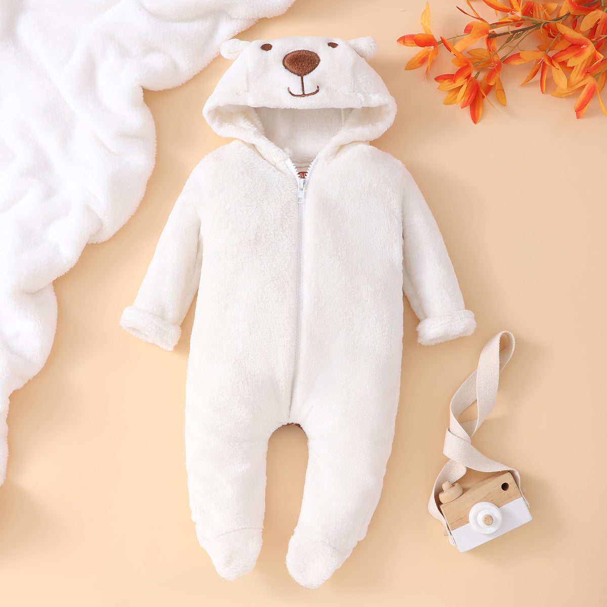 Baby Boy/Girl Fleece 3D Bear Zip-up Hooded Jumpsuit