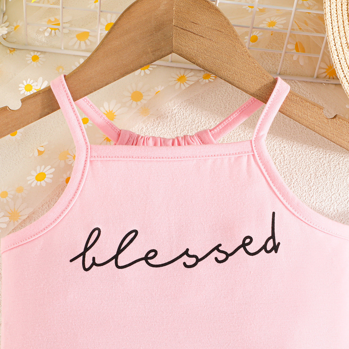 3 Pcs Baby Girl Spaghetti strap Sleeves Top and Leopard Pattern And Polyester Trouser With Belt