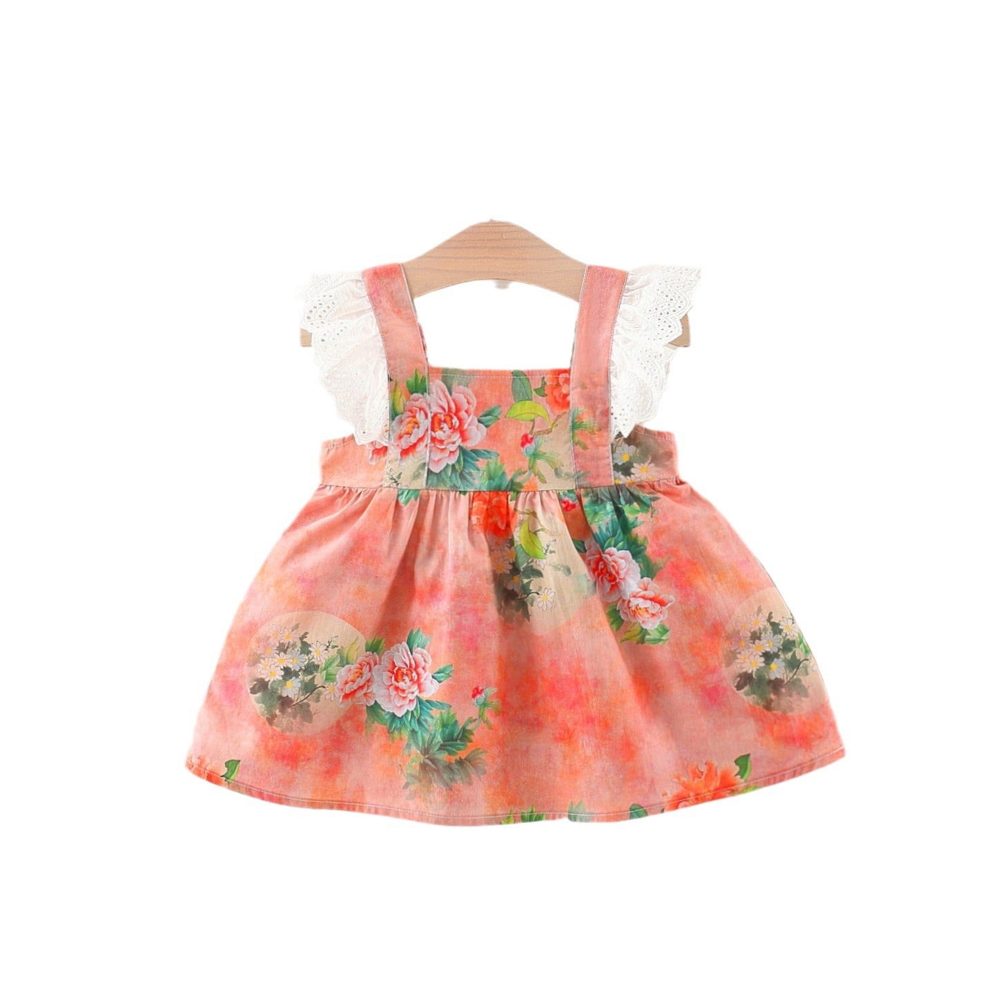 Baby Girl Colorful Flower Print and Ruffle Sleeve Dress
