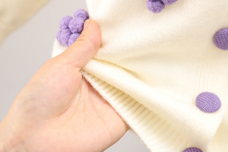 2pcs Baby Girl Woolen Long Sleeve 3D Grapes Decorated Sweater And Pleated Skirt