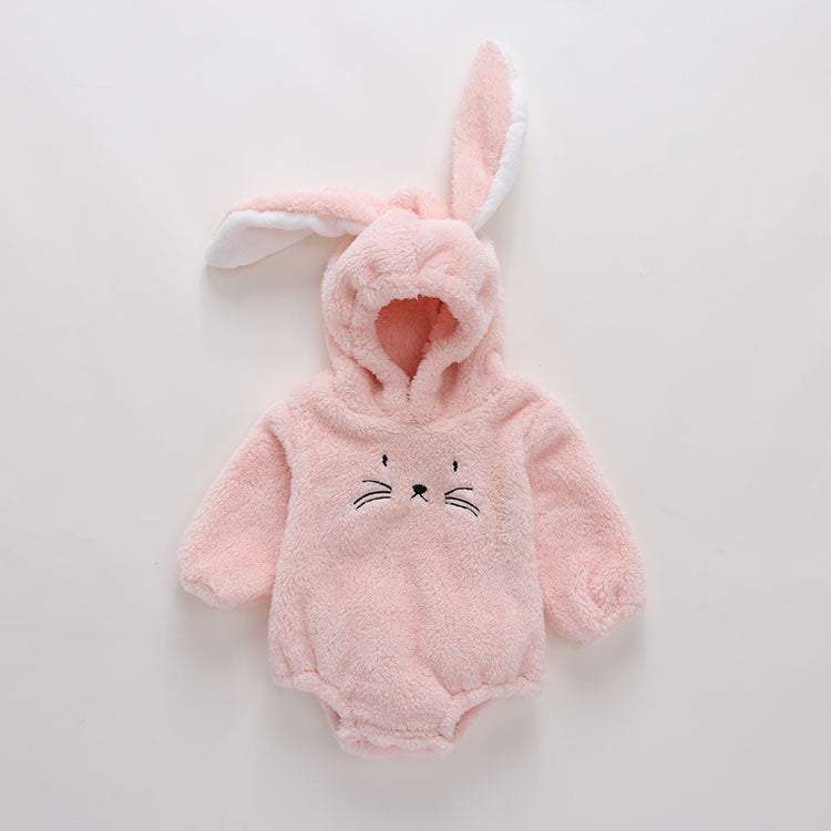 Baby Girl/Boy Bunny Design Thickened Fleece Long-sleeve Hooded Romper