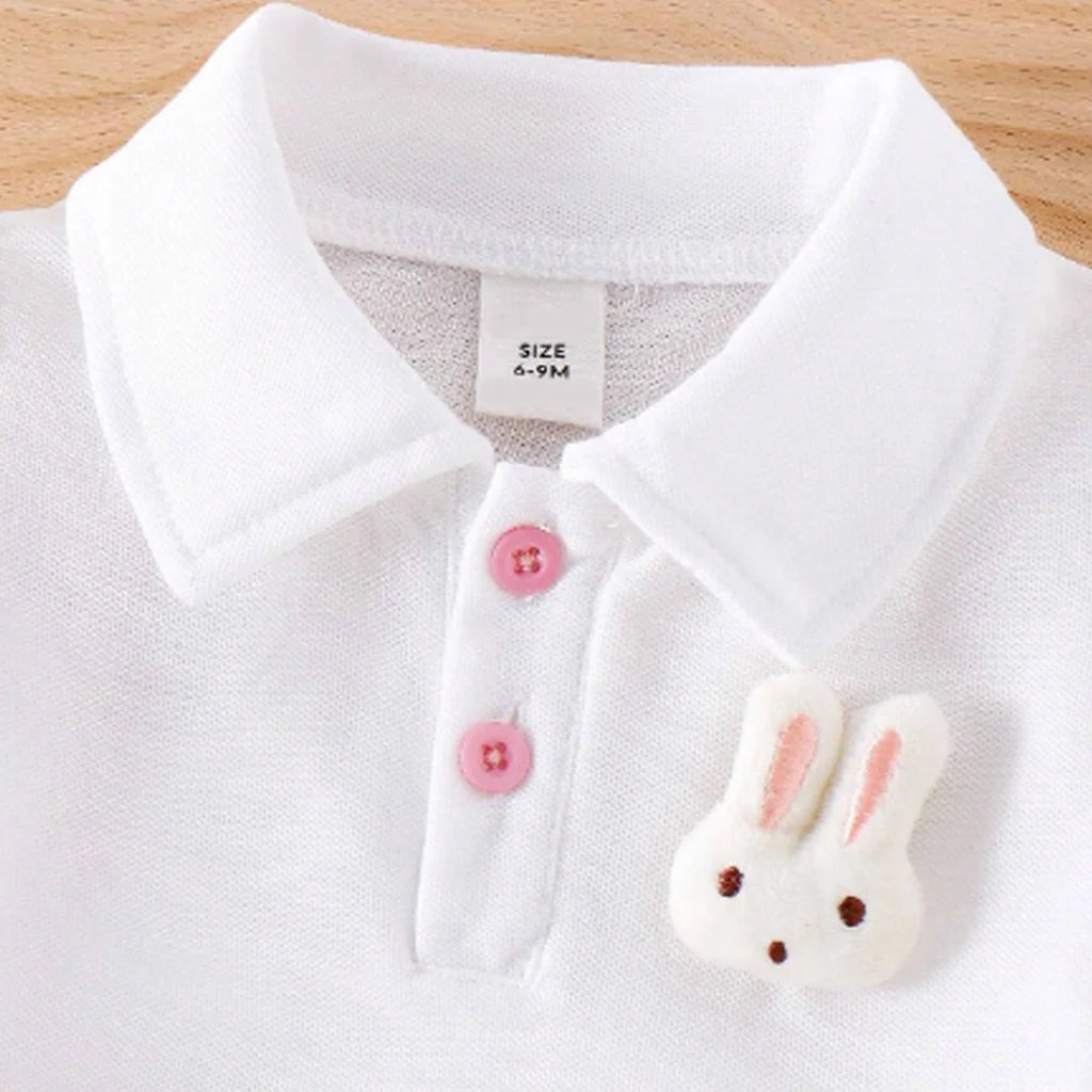 2pcs Baby Girl White Short-Sleeve Tee And Stylish Bunny Patch Overall Set