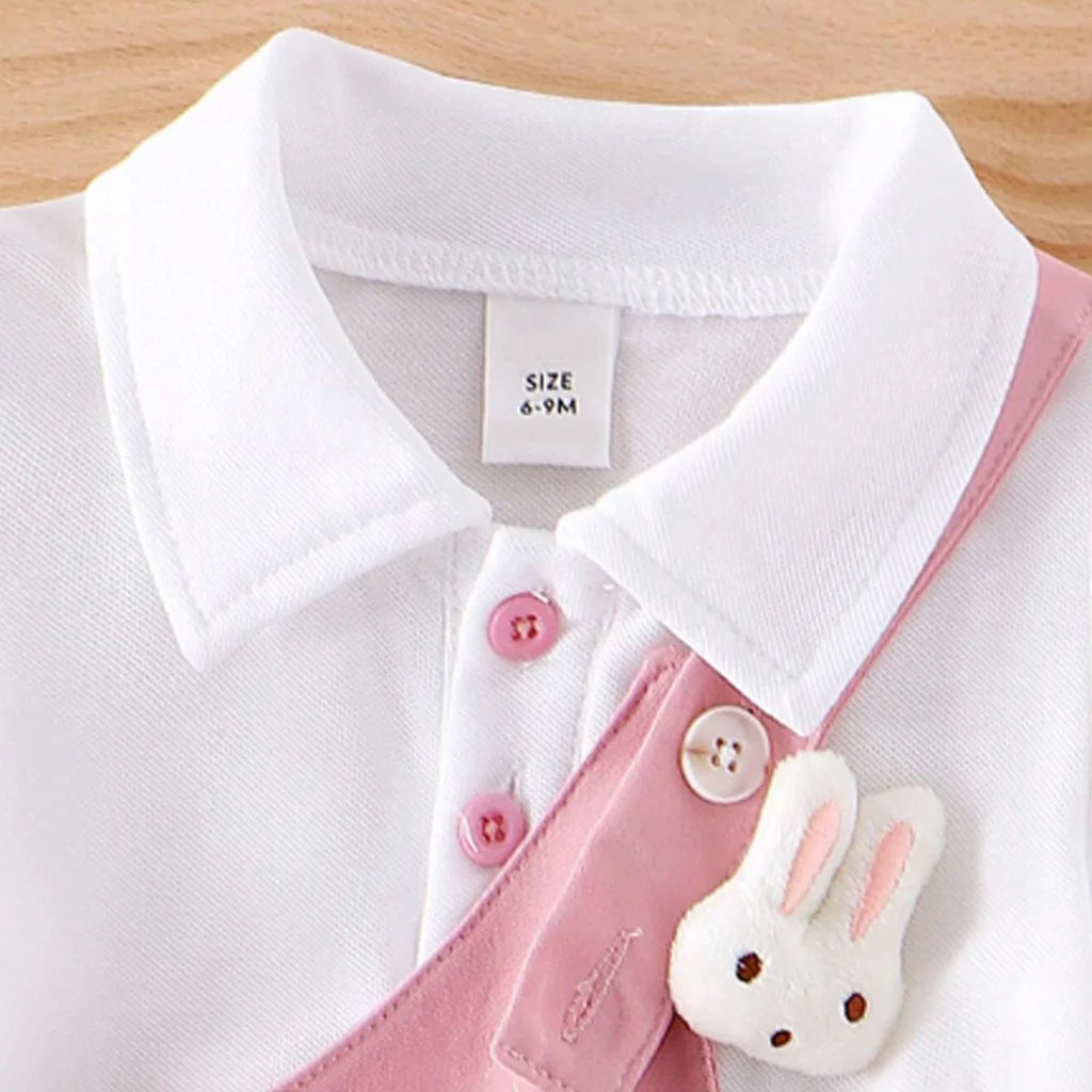 2pcs Baby Girl White Short-Sleeve Tee And Stylish Bunny Patch Overall Set