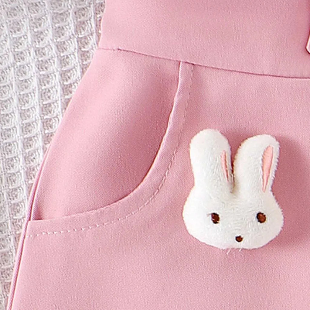 2pcs Baby Girl White Short-Sleeve Tee And Stylish Bunny Patch Overall Set