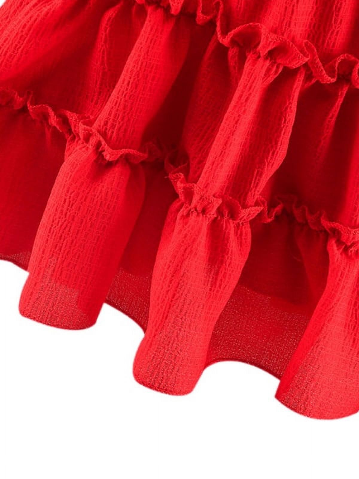 Toddler & Baby Girls Red Suspender Pleated Princess Dress