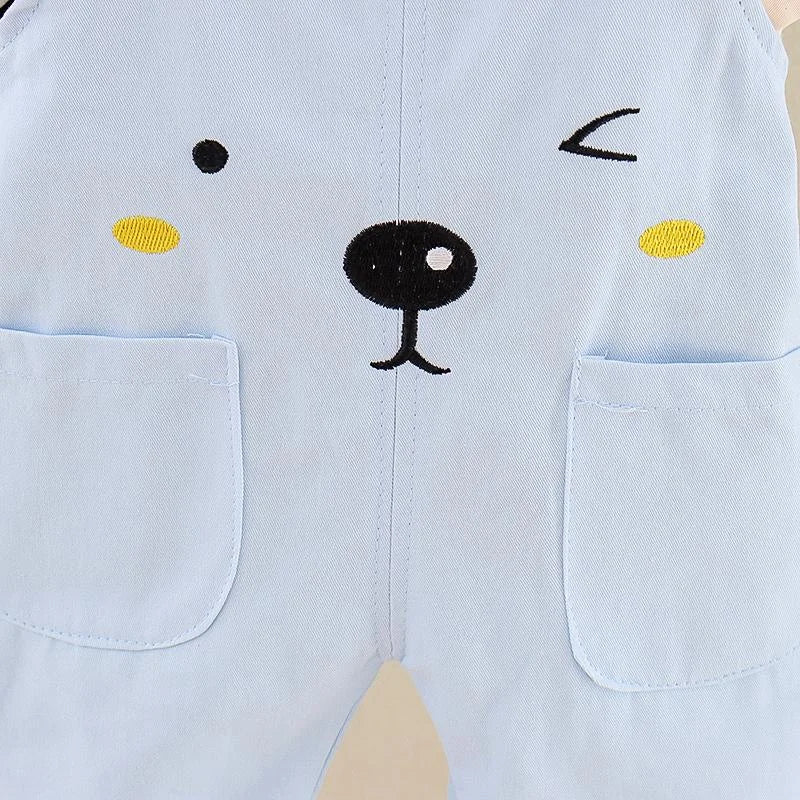 Baby Boy Stripped Shirt and Bear Overall / Baby Boy Cute Bear Print Dungaree Set