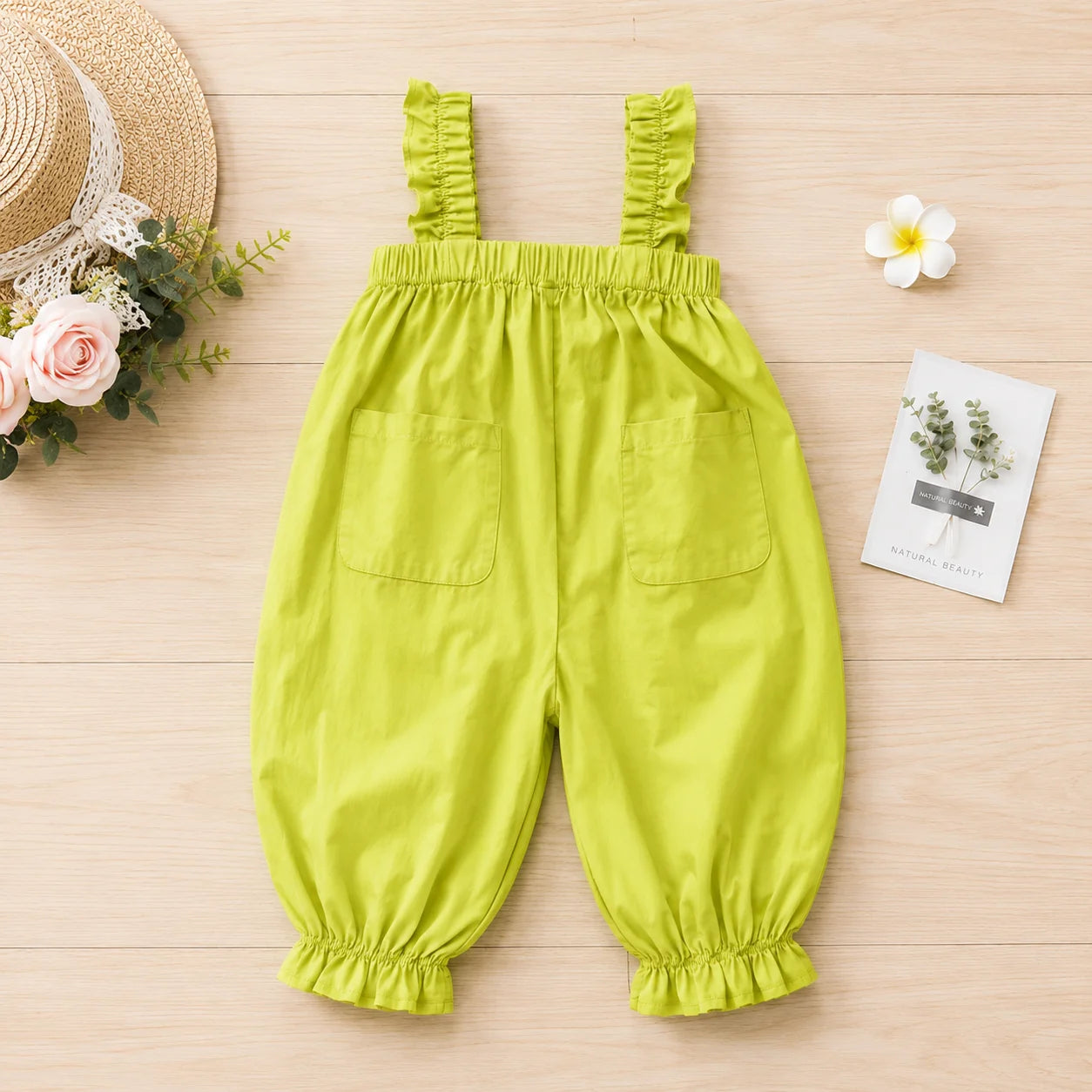 Baby Girl Solid Sleeveless Strap Design Jumpsuit