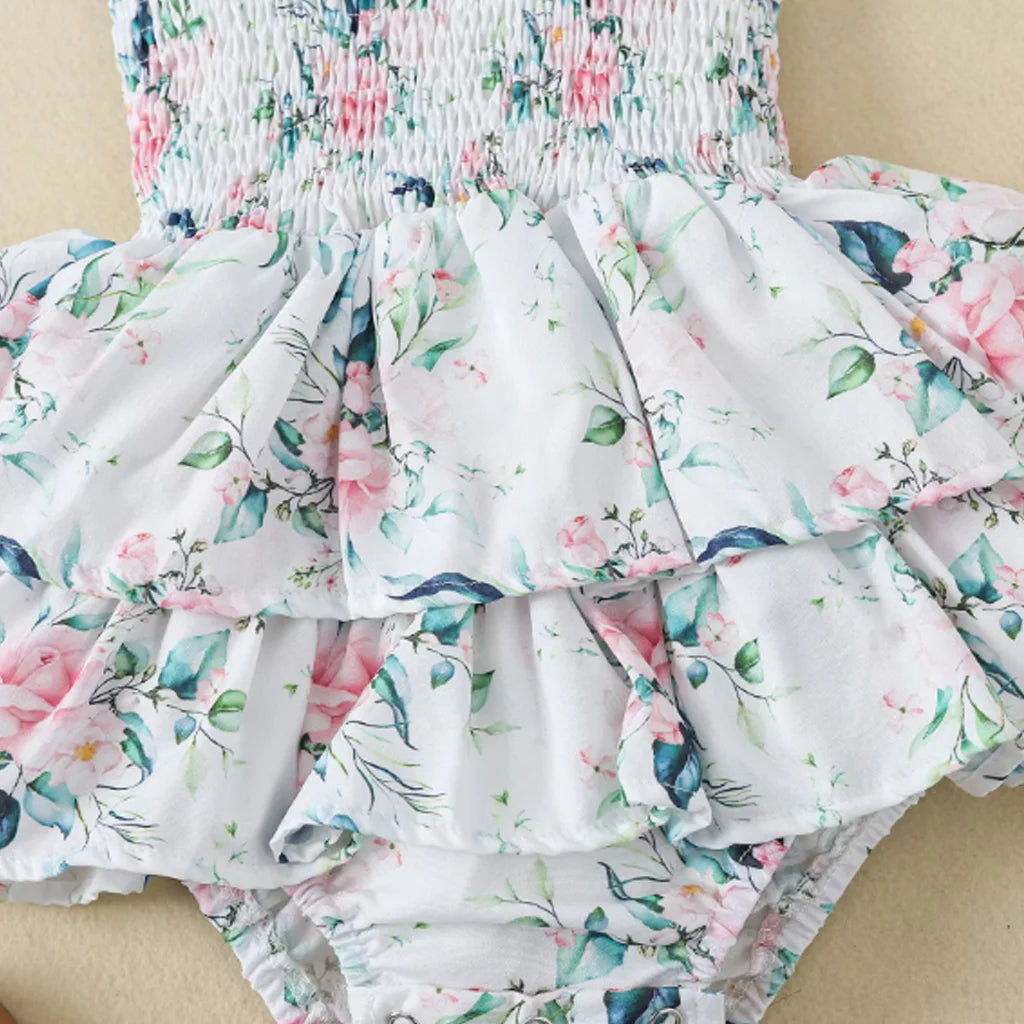 Baby Girls Floral Sleeveless Smocked Romper