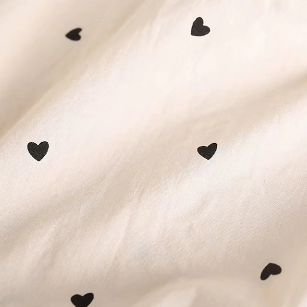Baby Girls Heart Print Bubble Romper with Bow Headband Set