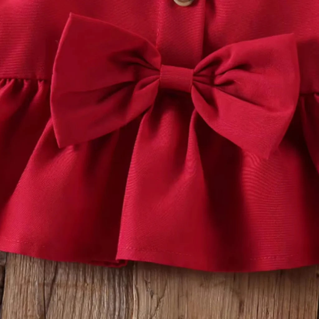 Baby Girls Red Bow Peplum Top & Cherry Embroidered Denim Pants Set