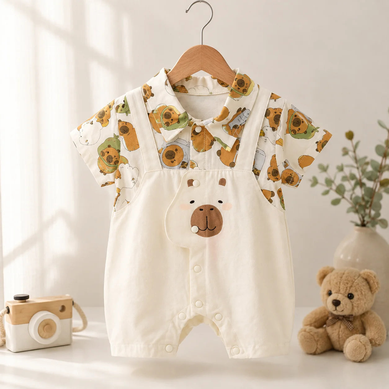 Baby Boy Bear Print Overall Romper