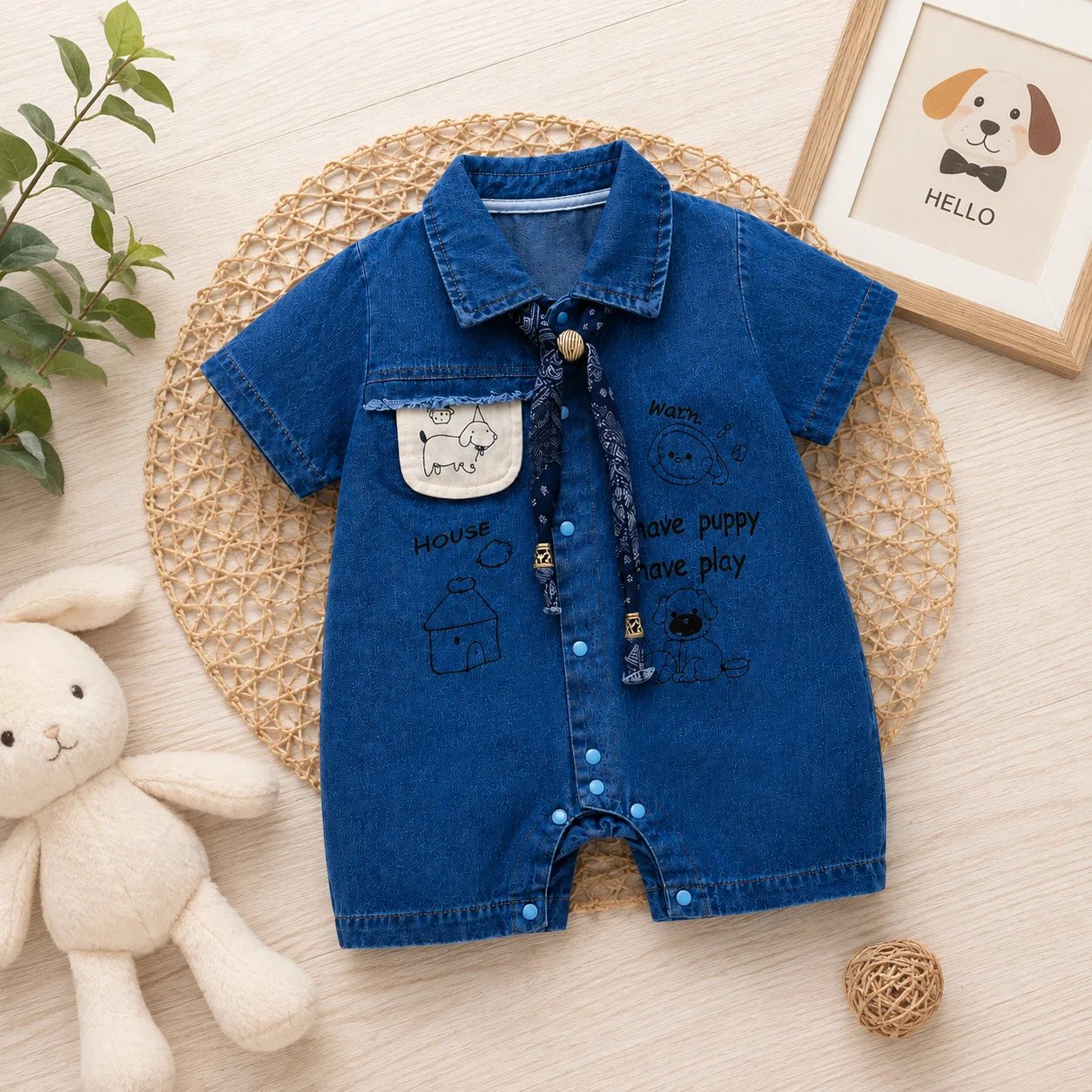 Baby Boy Casual Denim Short-sleeve Romper