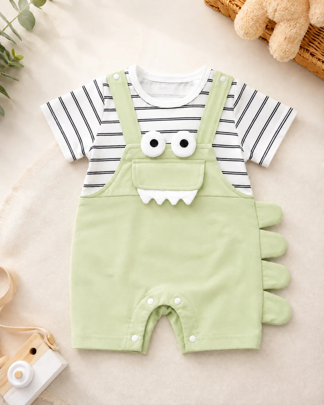 Baby Boy 3D Dinosaur Design Short-Sleeved Jumpsuit