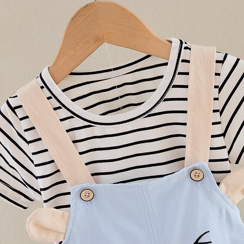 Baby Boy Stripped Shirt and Bear Overall / Baby Boy Cute Bear Print Dungaree Set